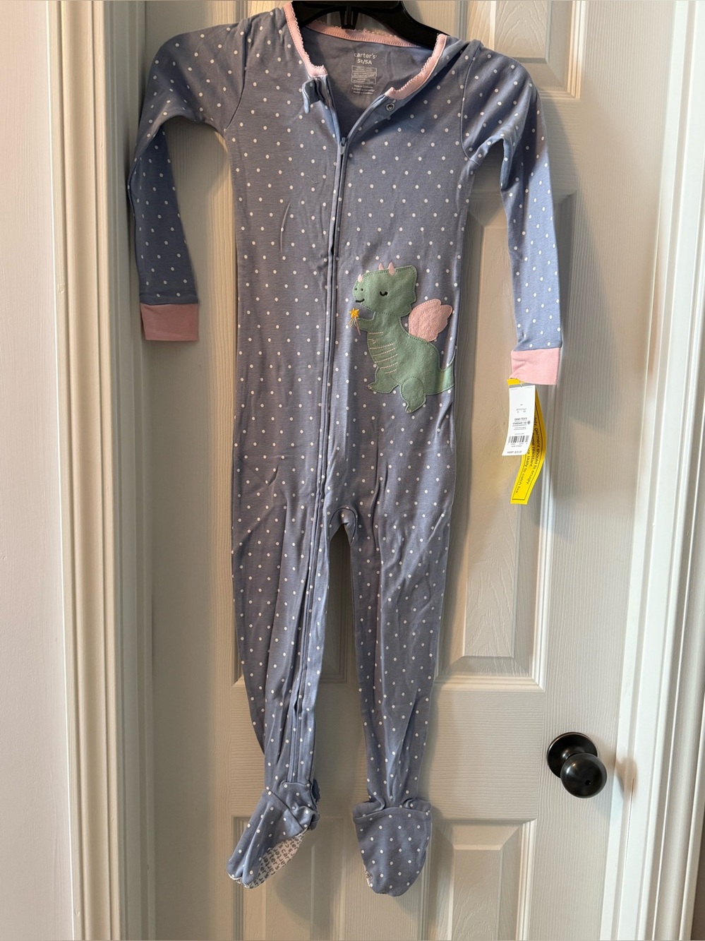 Carter's Gray Polka Dot Dragon Footed Pajamas with Pink Trim